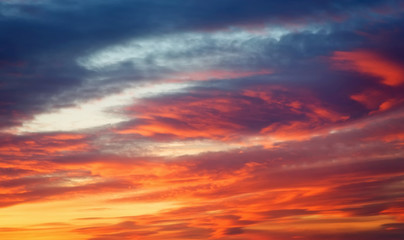 Fiery orange sunset sky. Beautiful sky.