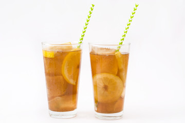 Ice tea with lemon.Isolated photo
