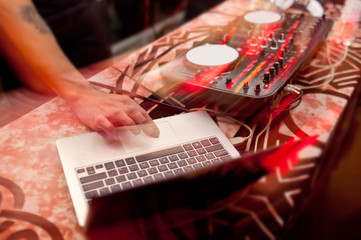 Mixing Console and notebook at the night club