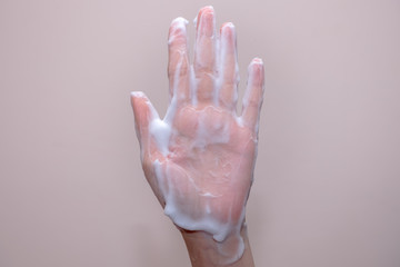 Fototapeta premium Women washing of hands with soap foam ,nice soft background