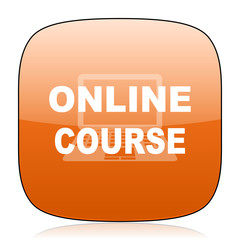 online course orange square web design glossy icon