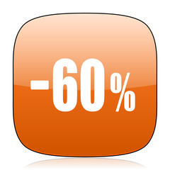 60 percent sale retail orange square web design glossy icon