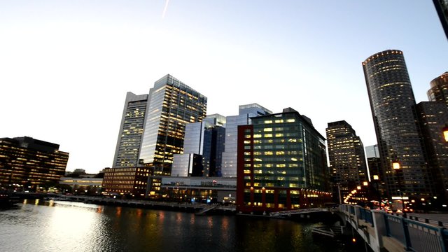 Boston skyline at sunset
