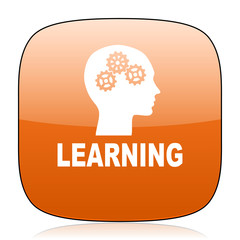 learning orange square web design glossy icon
