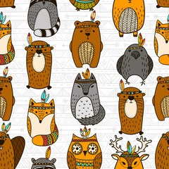 Seamless pattern with tribal animals - Illustration
