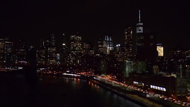 FDR Drive traffic at night in Manhattan