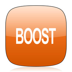 boost orange square web design glossy icon