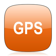 gps orange square web design glossy icon