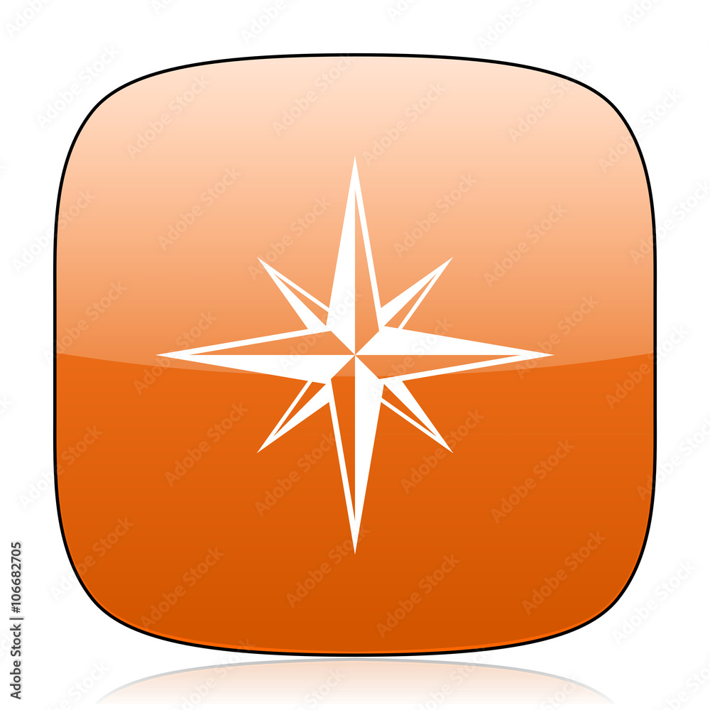 Poster compass orange square web design glossy icon