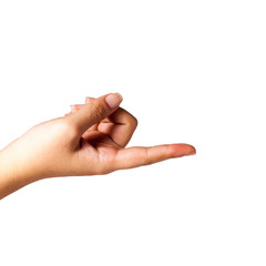 Close-up of beautiful woman's hand, palm up. Isolated on white background