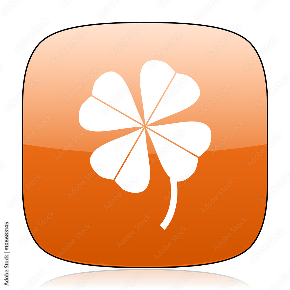Poster four-leaf clover orange square web design glossy icon