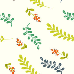 Forest herbs and berries. floral seamless pattern