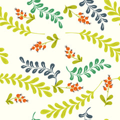 Materiał do szycia Forest herbs and berries. floral seamless pattern