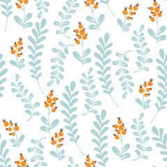 Forest herbs and berries. floral seamless pattern