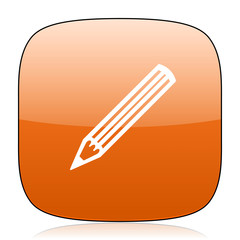 pencil orange square web design glossy icon