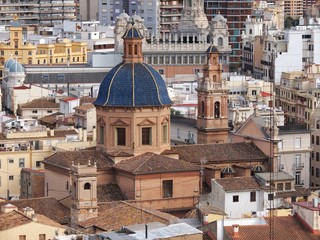 Fototapeta na wymiar Aerial view of Valecia, Spain, with Church of Saint Thomas (Iglesia Santo Tomas Apostol) in foreground 