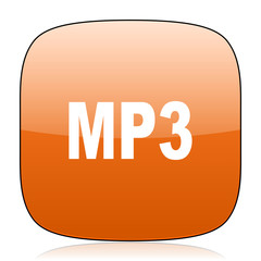 mp3 orange square web design glossy icon
