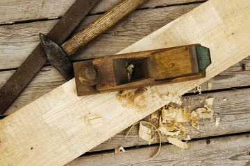Carpentry Tools with Wood Chipper and Hammer