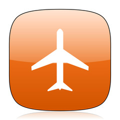 plane orange square web design glossy icon