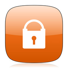 padlock orange square web design glossy icon