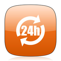 24h orange square web design glossy icon
