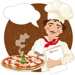 Pizzaiolo con Pizza e  Fumetto per Testo