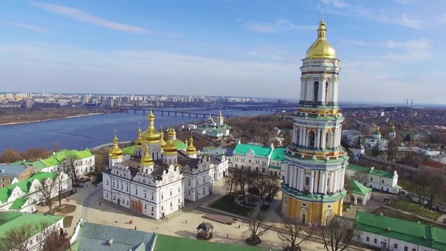 Kiev-Pechersk Lavra - aerial view. A view from above at  one of the first on the founding of monasteries in ancient Ukrainian state.