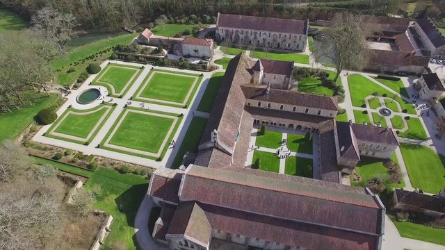 Aerial view of Abaaye de Fontenay, Cote d'or, Burgundy, HD movie (1920X1080, 25 fps))