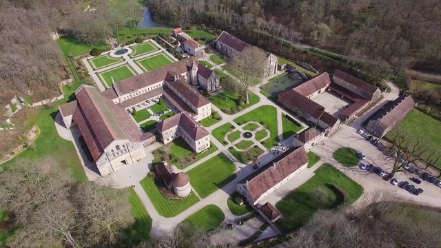 Aerial view of Abaaye de Fontenay, Cote d'or, Burgundy, HD movie (1920X1080, 25 fps))