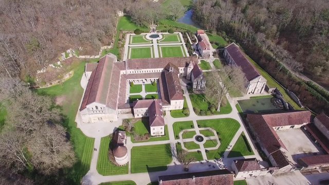 Aerial view of Abaaye de Fontenay, Cote d'or, Burgundy, HD movie (1920X1080, 25 fps))