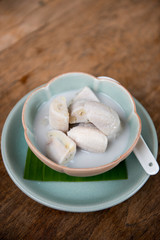Banana in Coconut Milk. Traditional dessert of asian, Thailand