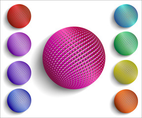 3D illustration bright colored sphere with Halftone-Effect. Set of isolated objects for design on a white background with soft shadow