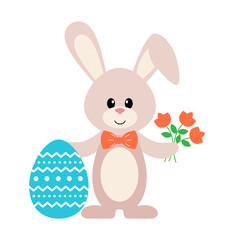 easter bunny with egg and flower vector