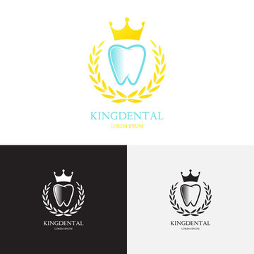 Template of logo of dental clinic. Creative vector template in the form of tooth and gold crown. Vector template of royal logo.
