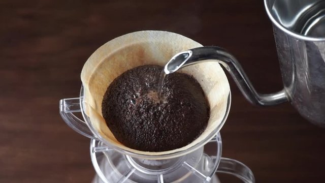 brewing coffee by paper filter drip