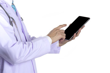 Young doctors holding a pad tablet device in his hands