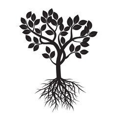 Obraz premium Black Tree and Roots. Vector Illustration.