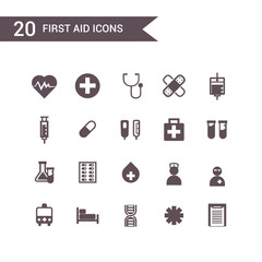 first aid,medicine icons set vector. Silhouette icons.