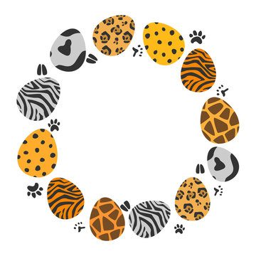 circle illustration of animal patterns easter eggs set