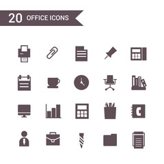 office icon set vector.Silhouette icons.