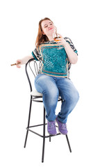 Fototapeta premium Smiling redhead plus size model with cigar.