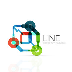 Linear abstract logo, connected multicolored segments of lines geometrical figure