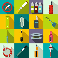 Electronic cigarettes icons set, flat style