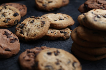 Cookies with Chocolate chip  on dark wooden background
