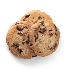 Cookies with chocolate chip isolated on white background.
