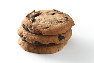 Cookies with chocolate chip isolated on white background.