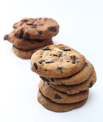 Cookies with chocolate chip isolated on white background.