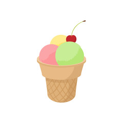 Mixed ice cream scoops in cone icon