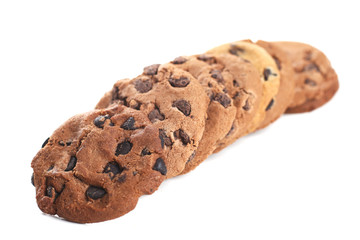 Cookies with chocolate chip isolated on white background.