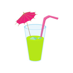 Green cocktail with umbrella icon